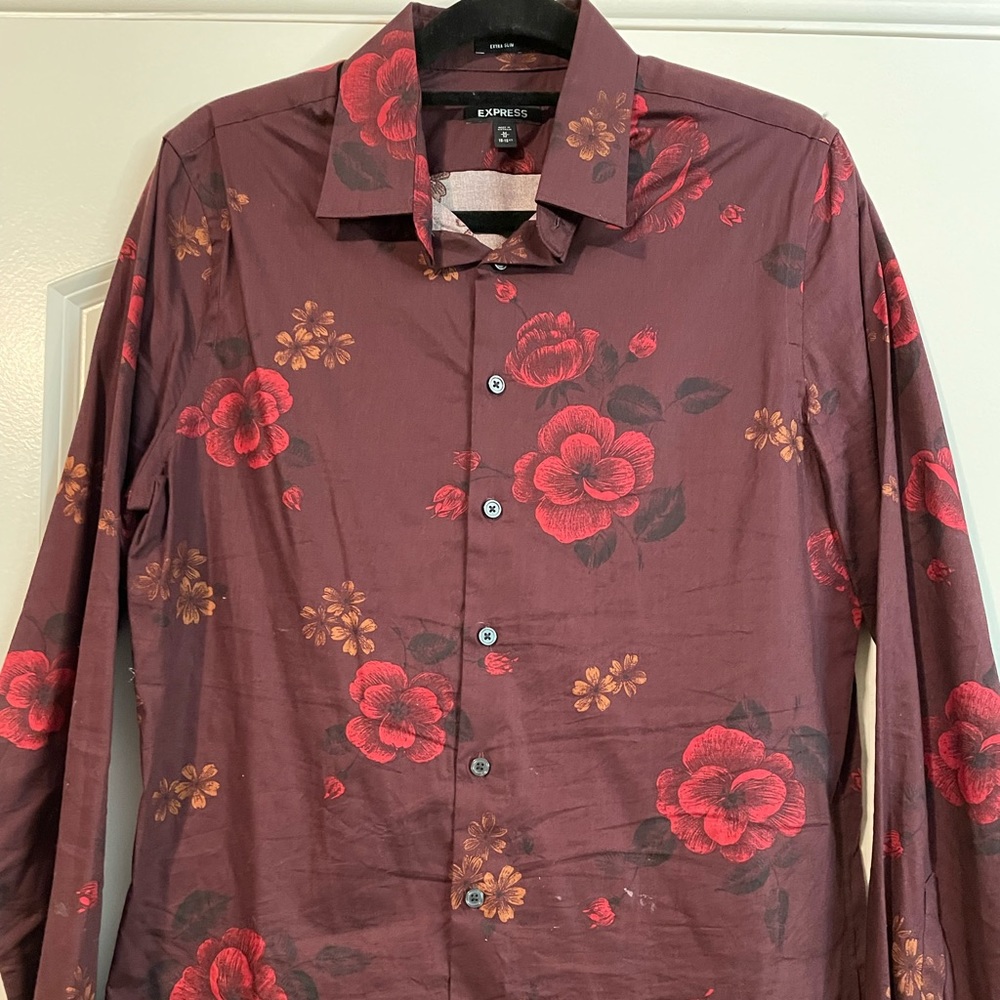 Express Men Extra slim Floral Burgundy Shirt